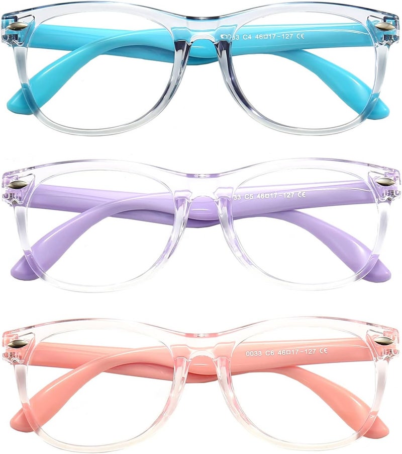 FANNYGO Store 3 Pack kids Blue Light Blocking Glasses for girls boys Computer Blue Light Blocking Glasses For Age 3-9 (Light blue + Light purple + Light pink) - Image 2